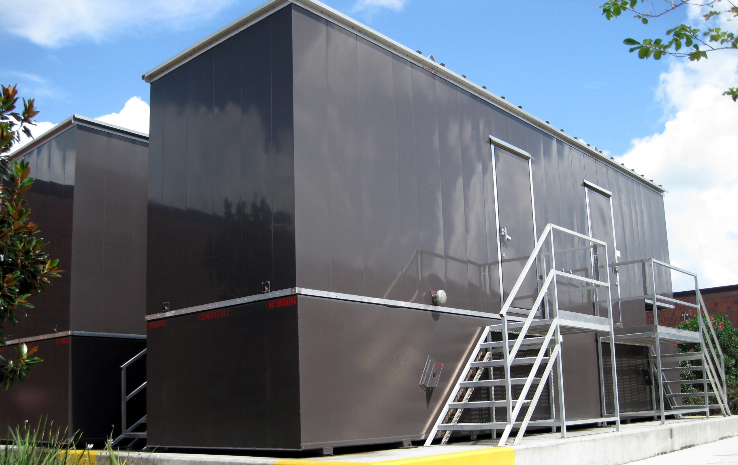 Phoenix-Products-Custom-Aluminum-Generator-Enclosures-With-UL-Sub-Base-Fuel-Tanks-And-Custom-Stairs-For-Data-Center